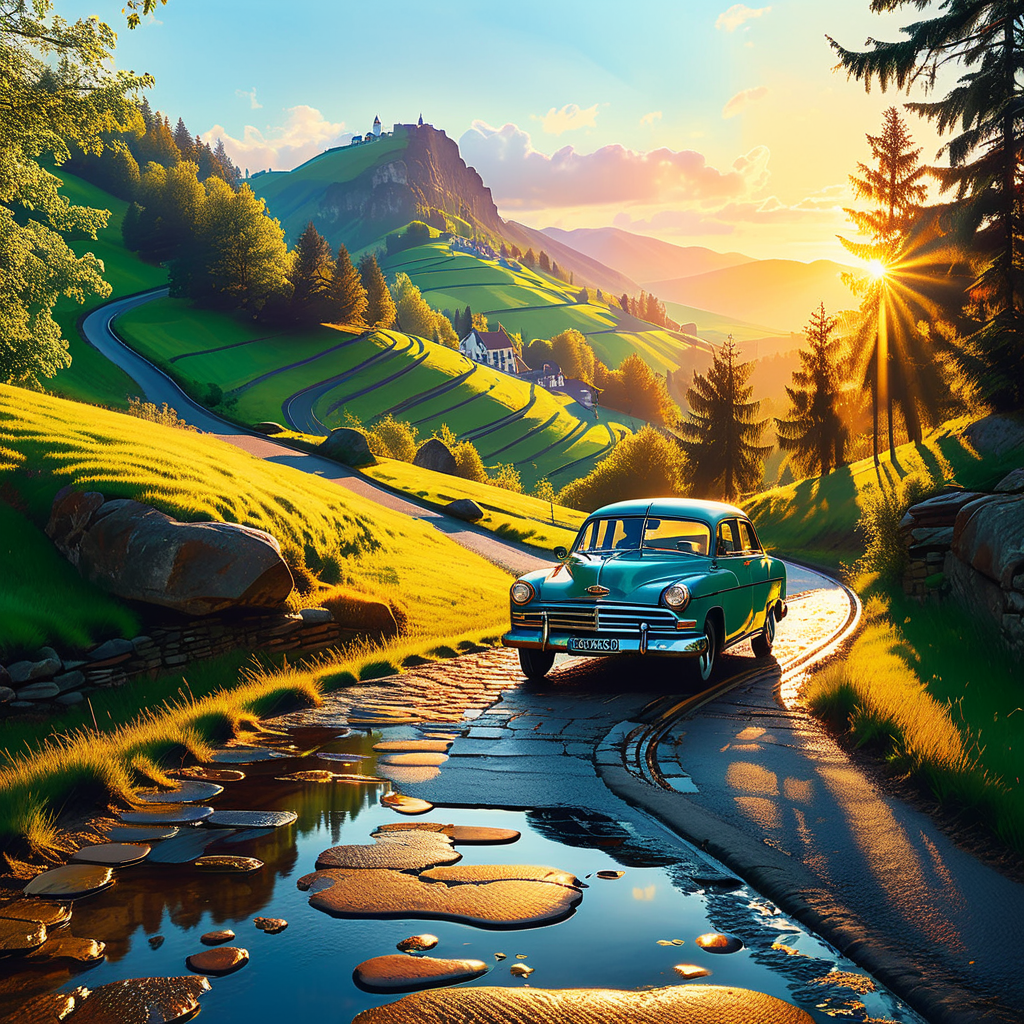 Oldtimer-Fahrer erkunden malerische Routen im Land
